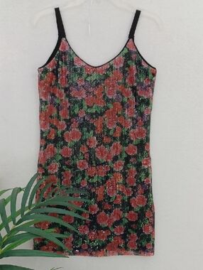 SH Collection Sequined Floral Sheath Slip Dress